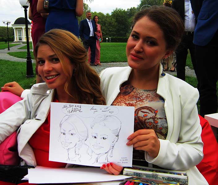 шарж двух девушек на корпоративе в Отеле Филипп